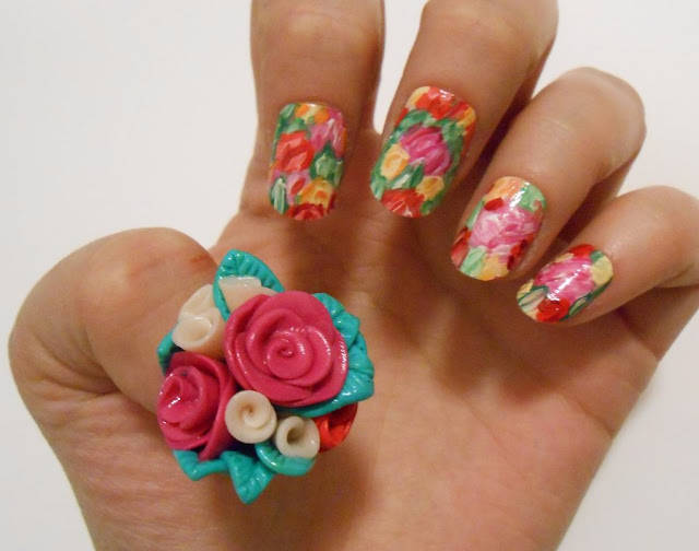 Colorful 3d Flowers Nail Art Design Idea