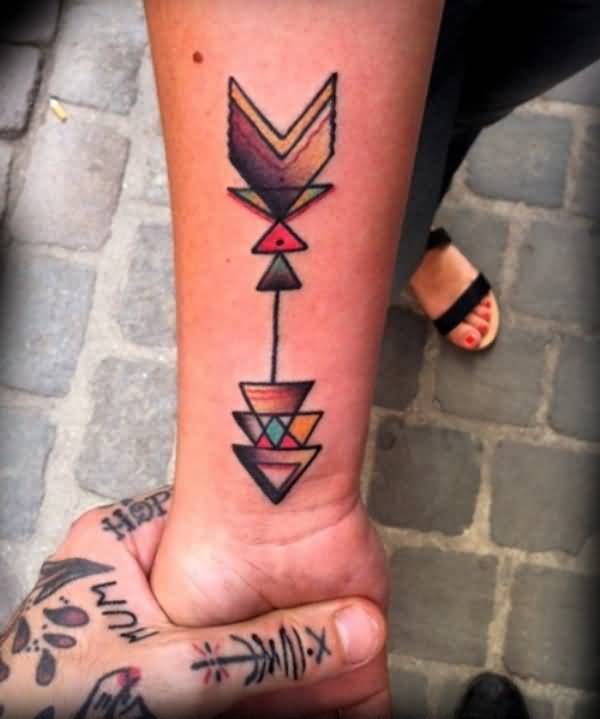 Colorful Arrow Tattoo On Wrist