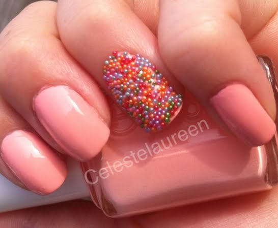 Colorful Caviar Beads Design Accent Nail Art