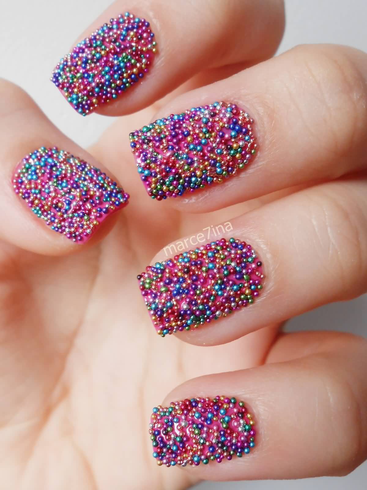 Colorful Caviar Beads Nail Art Design For Trendy Girls