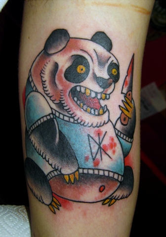 Colorful Dangerous Panda With Knife Tattoo