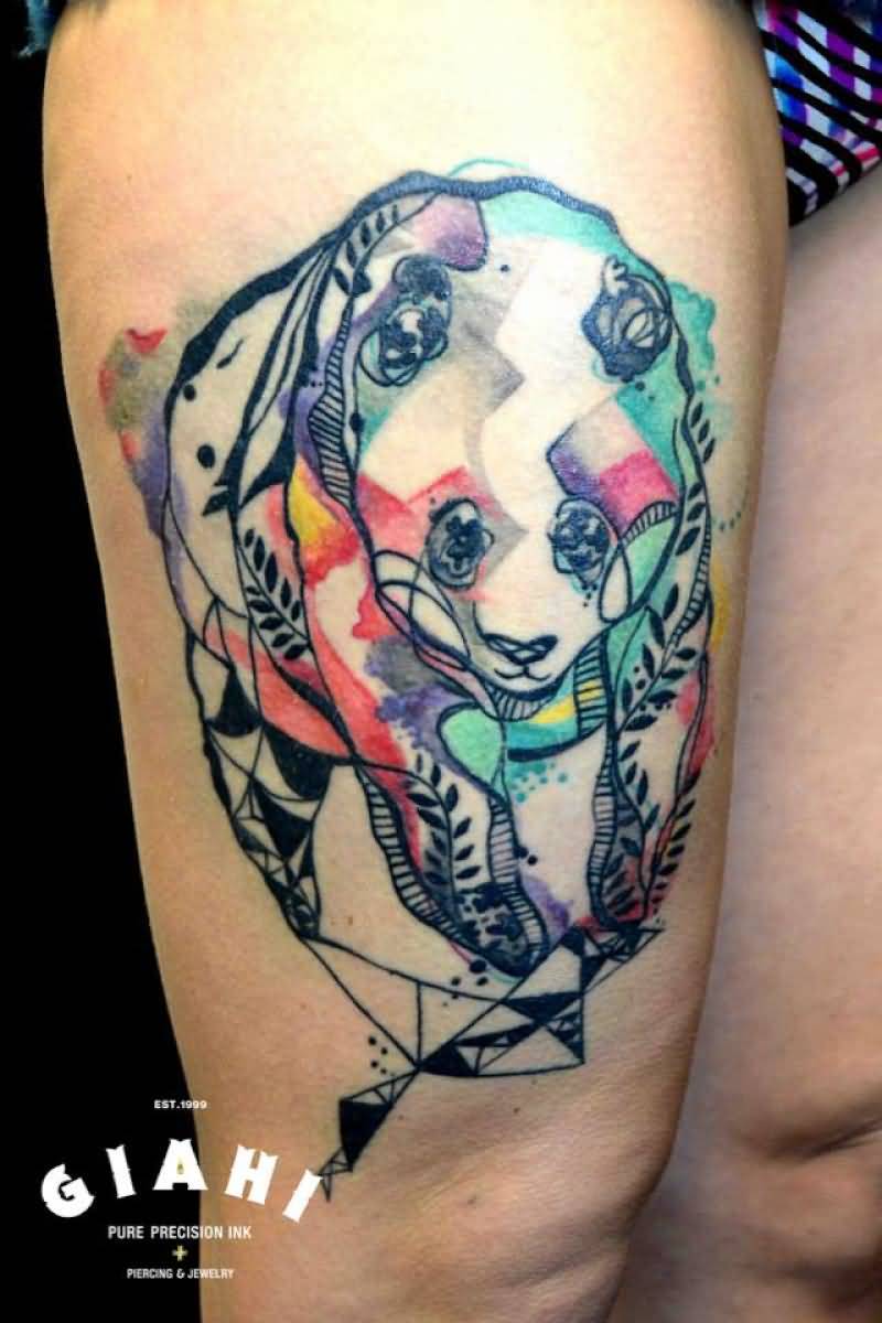 Colorful Panda Tattoo On Half Sleeve