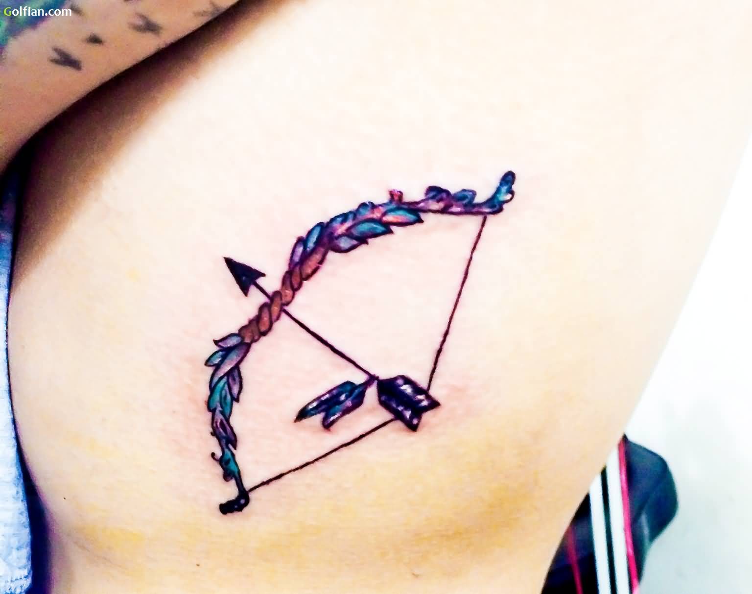 Colorful Vintage Arrow Tattoo On Rib
