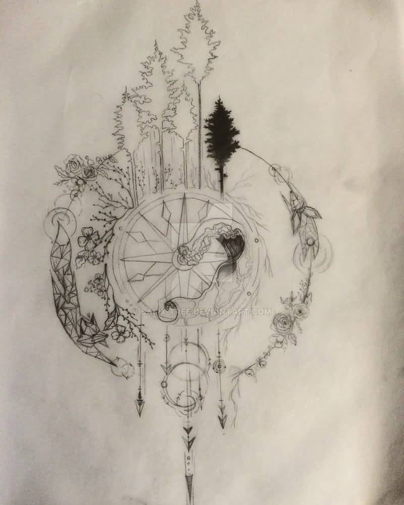 Compass Tattoo Design by Salix Tree