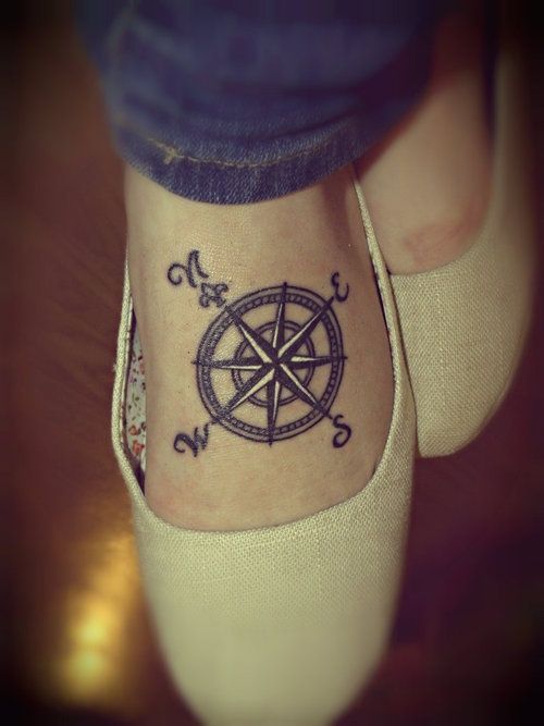 Compass Tattoo On Girl Left Foot
