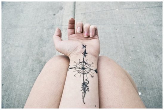 Compass Tattoo On Girl Left Forearm