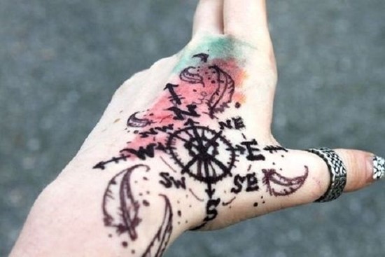 Compass Tattoo On Girl Left Hand