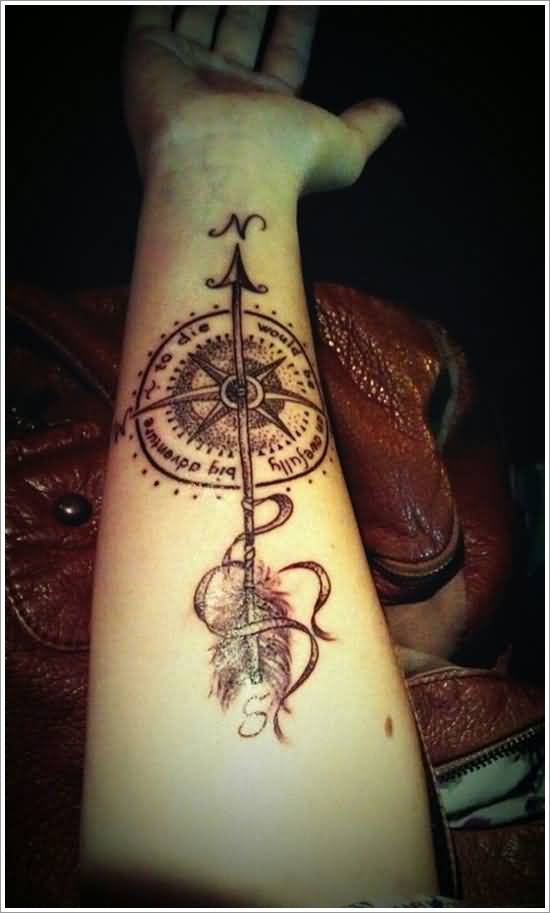 Compass Tattoo On Girl Right Forearm