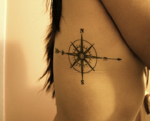 Compass Tattoo On Girl Side Rib