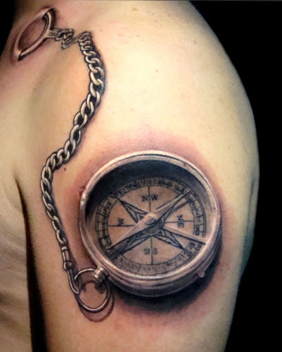 Compass Tattoo On Left Shoulder For Men