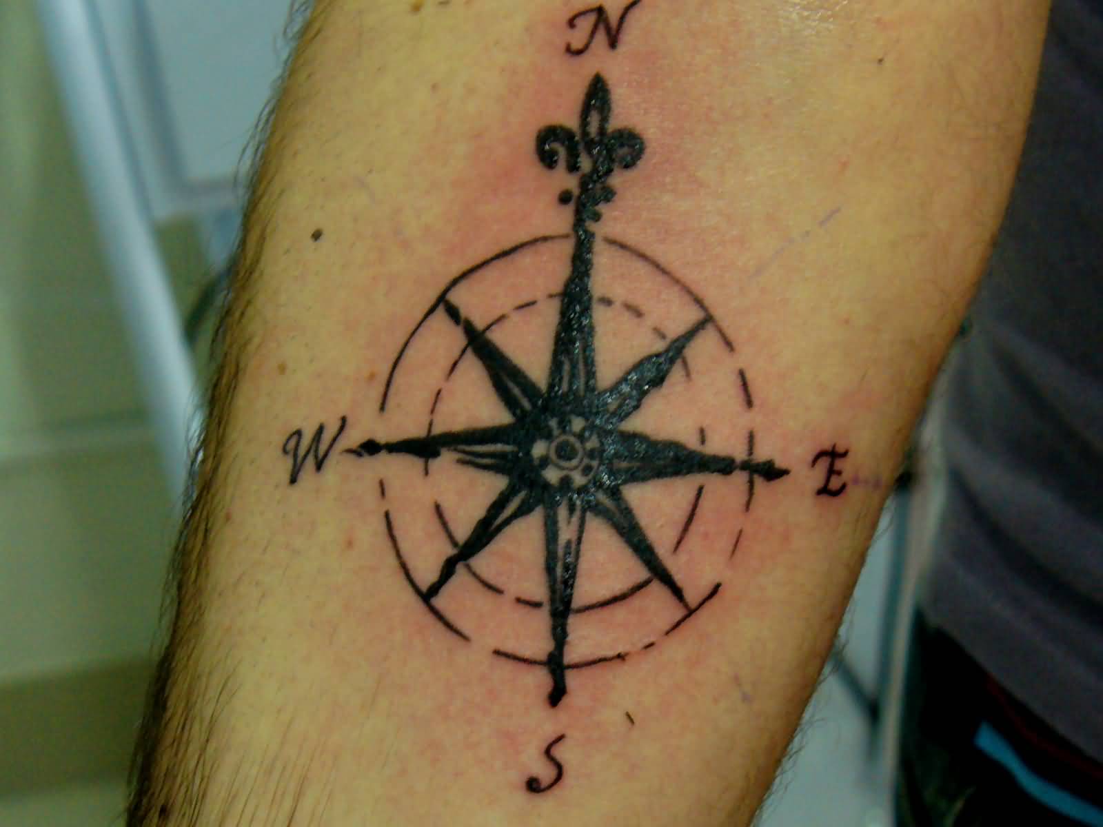 Compass Tattoo On Right Forearm