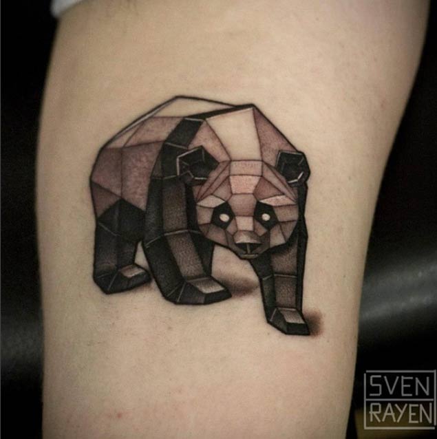 Cool Geometric Panda Tattoo On Sleeve By Sven Rayen