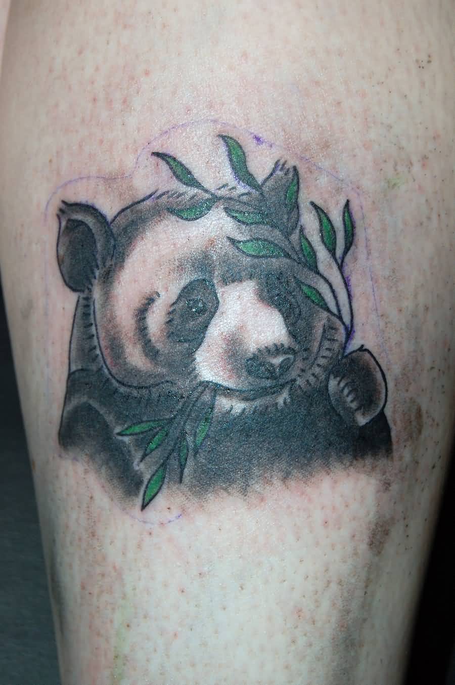 Cool Panda Eating Leaves Tattoo Design By Tstctc