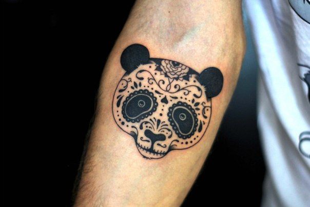 Cool Panda Head Tattoo On Forearm