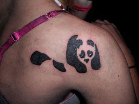 Creative Panda Tattoo On Right Shoulder