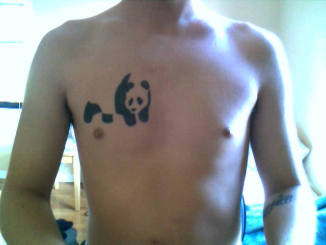 Creative Panda Tattoo On Right Side Of Chest