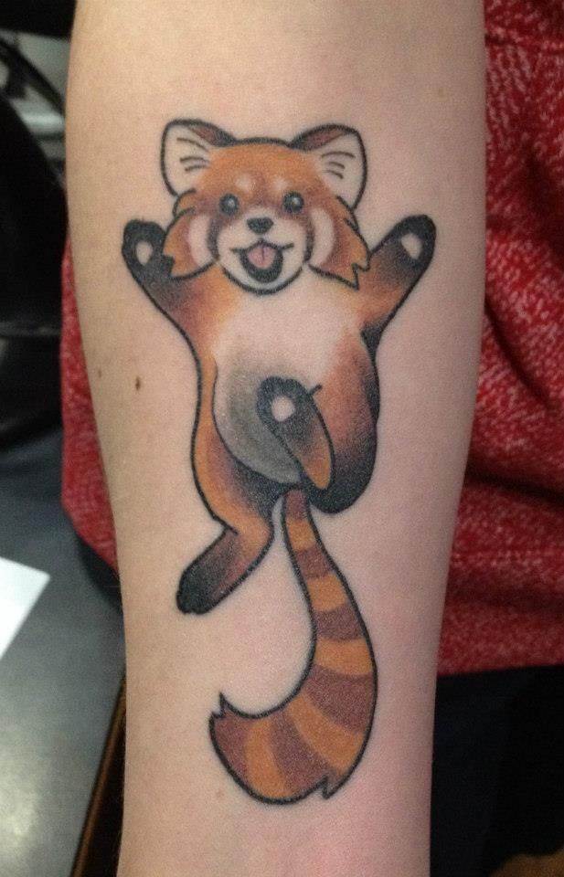 Cut Red Baby  Panda Tattoo On Forearm