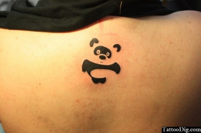 Cute Amazed Baby Panda Tattoo On Back