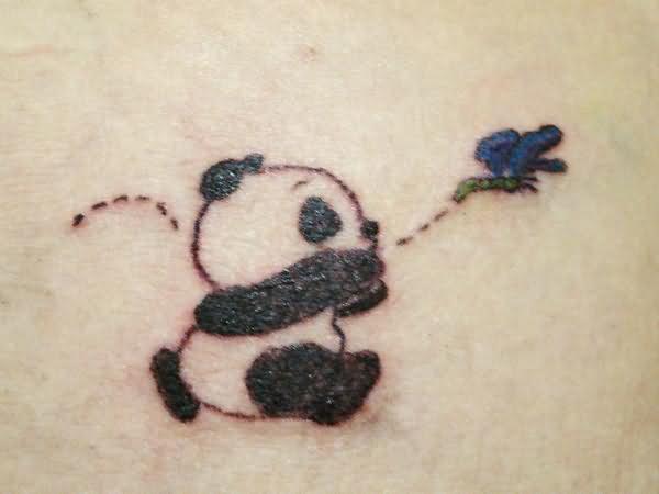 Cute Baby Panda Chasing Butterfly Tattoo