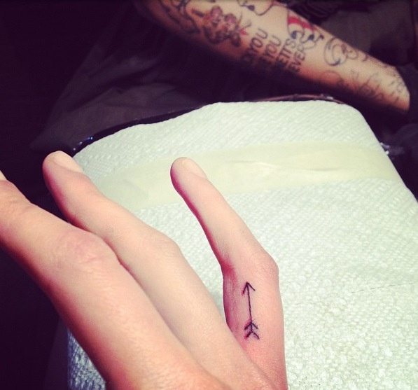 Cute Black And Small Arrow Tattoo On Finger