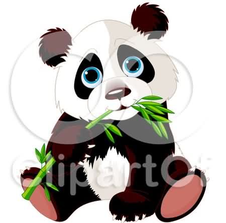 Cute Blue Eyed Baby Panda Munching Bamboo Tattoo Design