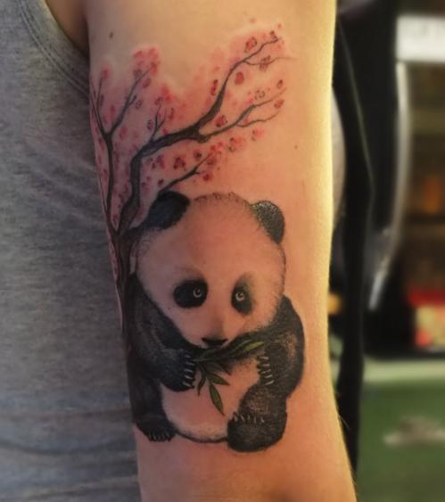 Cute Little Panda Tattoo On Half Sleeve By Izzysuxx