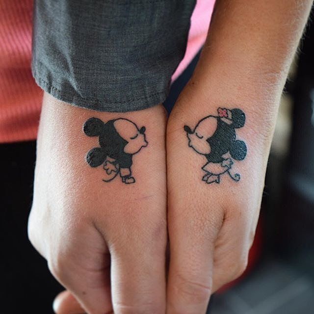 Cute Mickey And Minnie Couple Tattoos On Hands