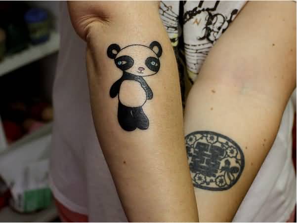 Cute Panda Teddy Tattoo On Arm Sleeve