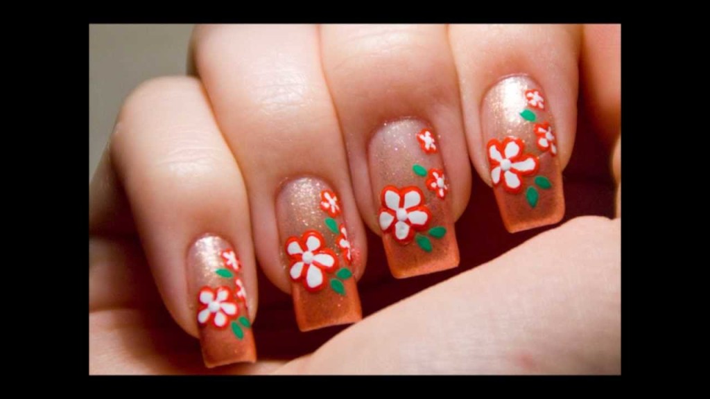 Cute Peach Flower Nail Art Design