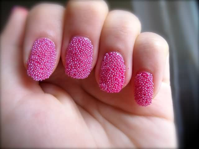 Cute Pink Caviar Nail Design