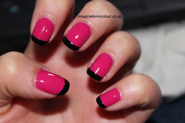Cute Pink Nails With Black French Tip Nail Art