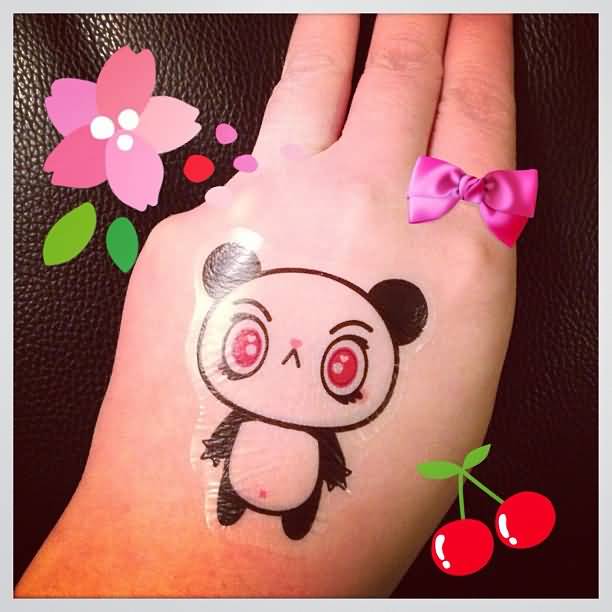 Cute Temporary Panda Tattoo On Hand