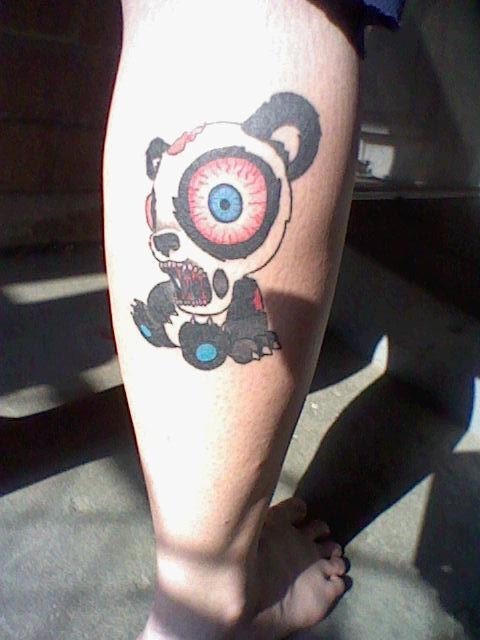 Dangerous Panda Tattoo On Backside Of Leg