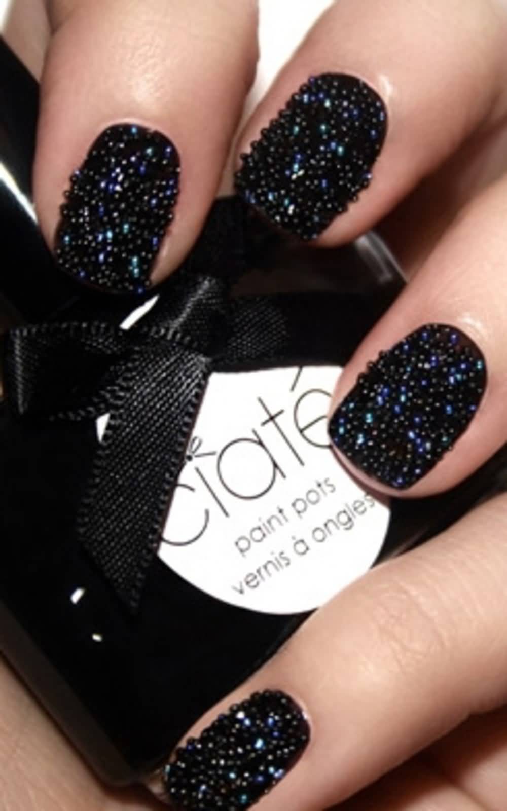 Dark Black Caviar Nail Art