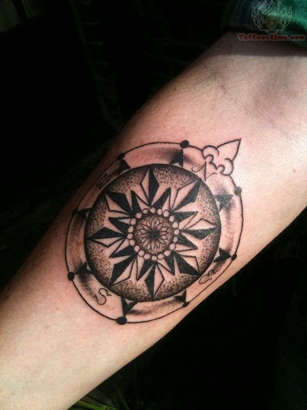 Dotwork Compass Tattoo On Forearm