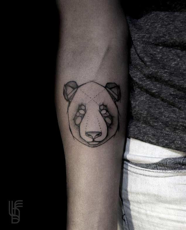 Dotwork Panda Face Tattoo On Forearm