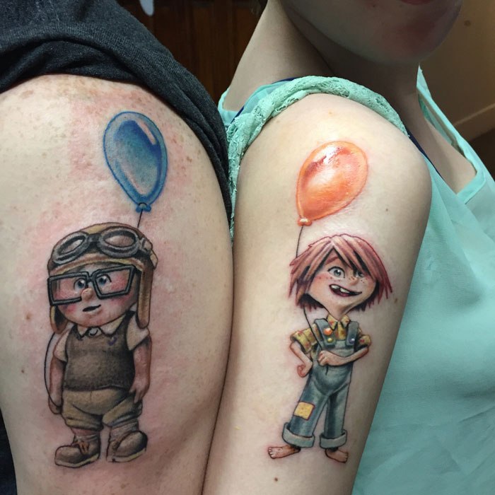 Ellie & Carl Matching Couple Tattoos On Shoulder