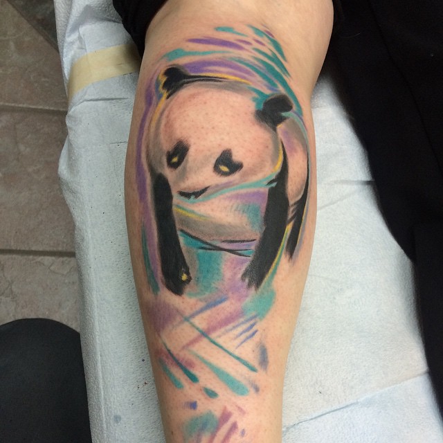 Extremely Sad Panda Watercolor Tattoo On Forearm