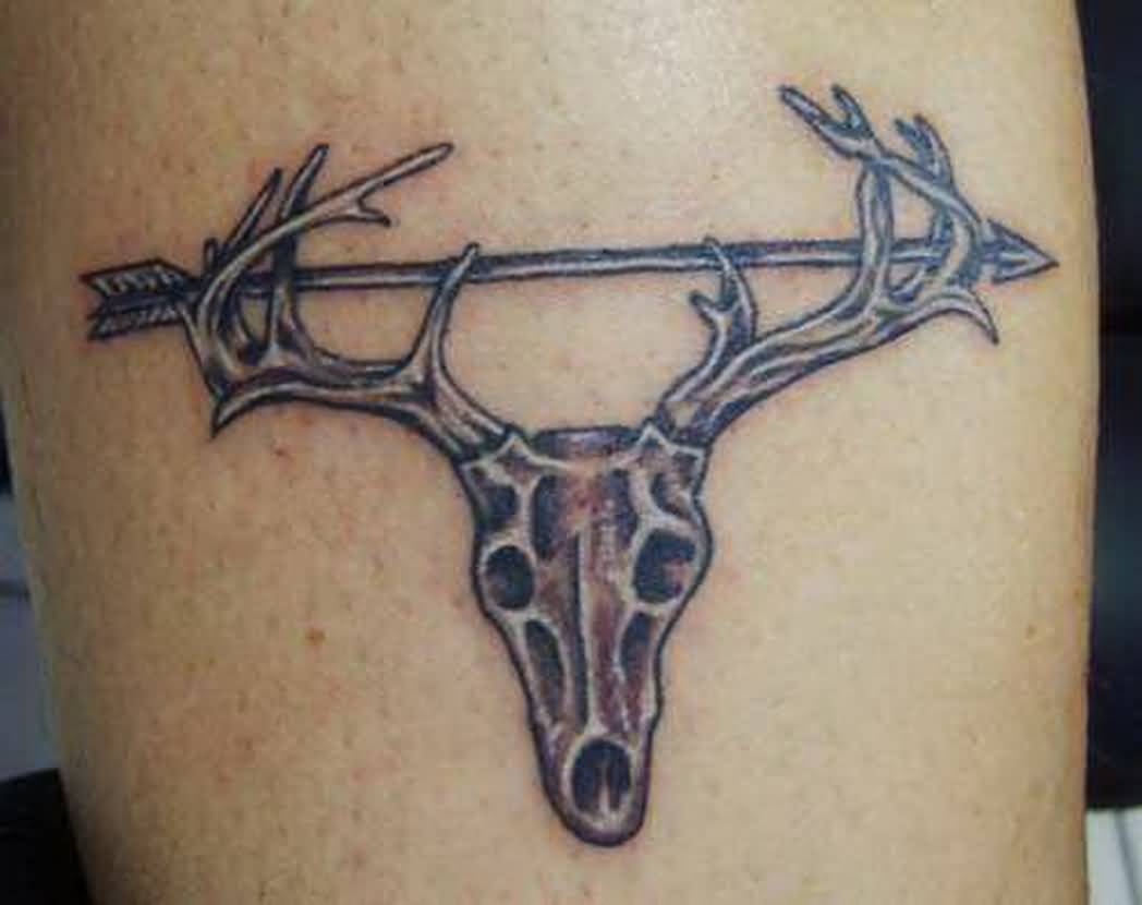 Fantastic Arrow With Deer Skull Tattoo Design