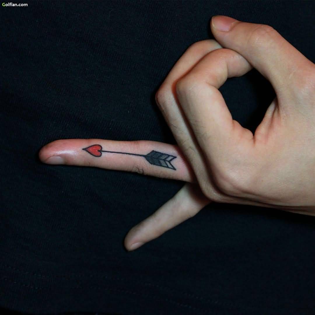 Fantastic Arrow With Heart Headed Tattoo On Finger