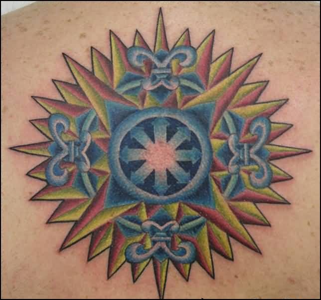 Feminine Compass Tattoo On Left Back Shoulder by Colorful Ink