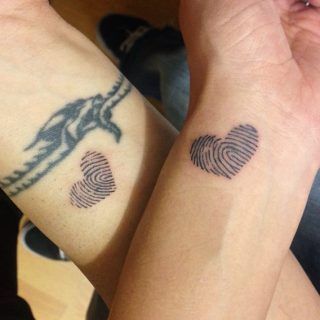 Fingerprints Heart Matching Tattoos On Wrist