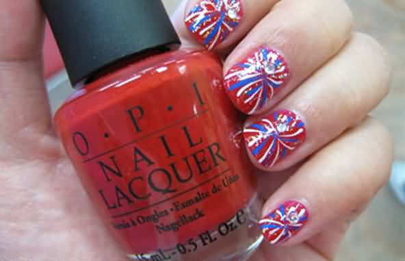 Fireworks Design For Fourth Of July Nail Art
