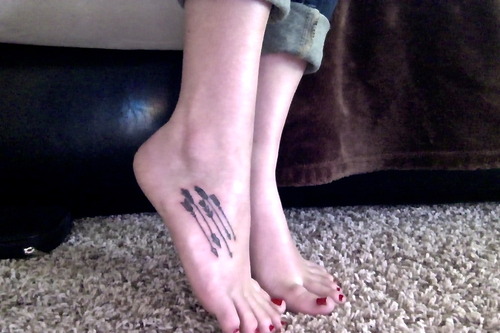 Five Arrows Tattoo On Foot For Girl