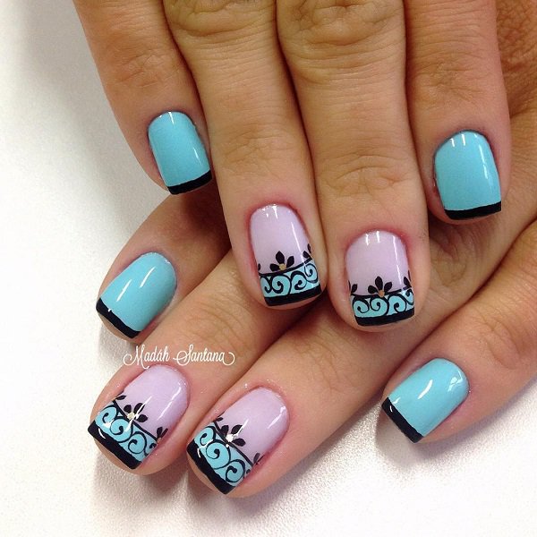 Floral And French Tip Nail Art Design