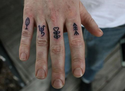 Flower Tree and Arrow Tattoo On Fingers