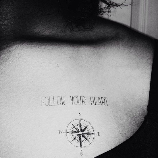 Follow Your Heart Feminine Compass Tattoo On Upper Back