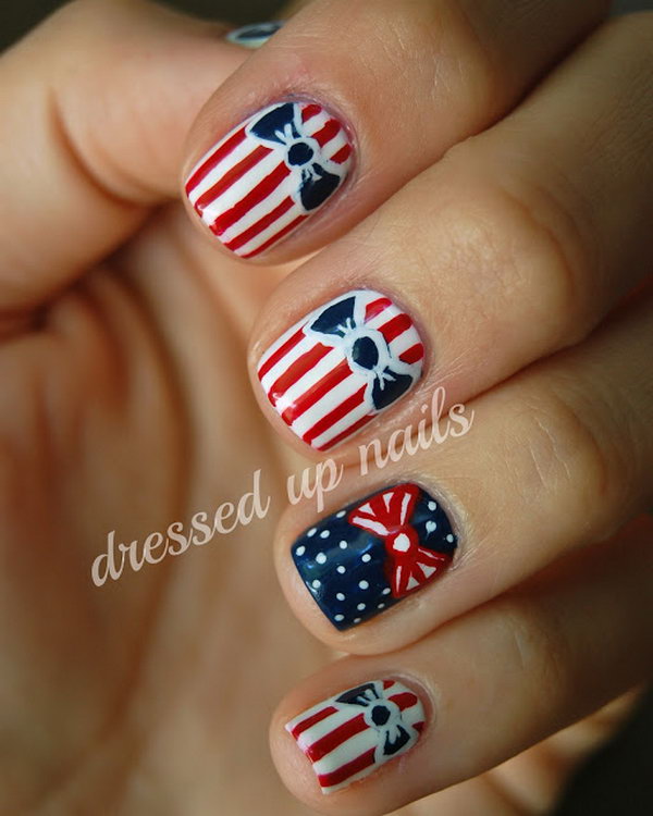 Fourth Of July Bow Nail Art Design