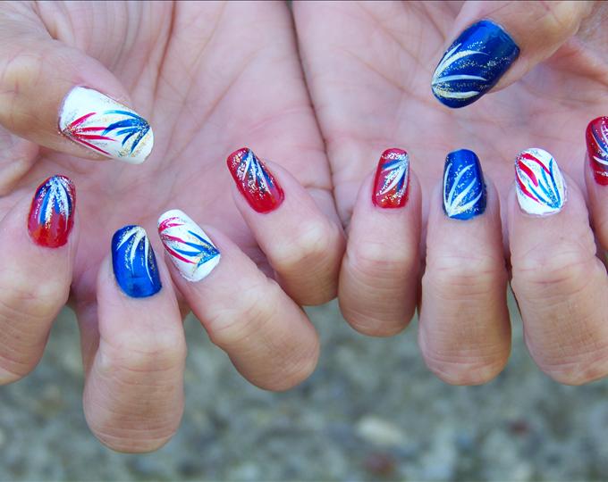 Fourth Of July Fireworks Nail Design Idea