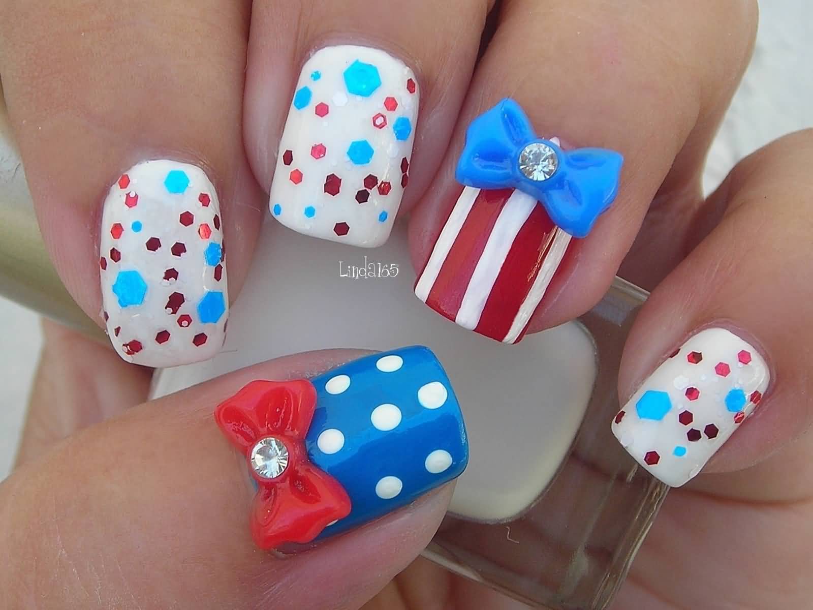 Fourth Of July Nail Art With 3d Bows Picture